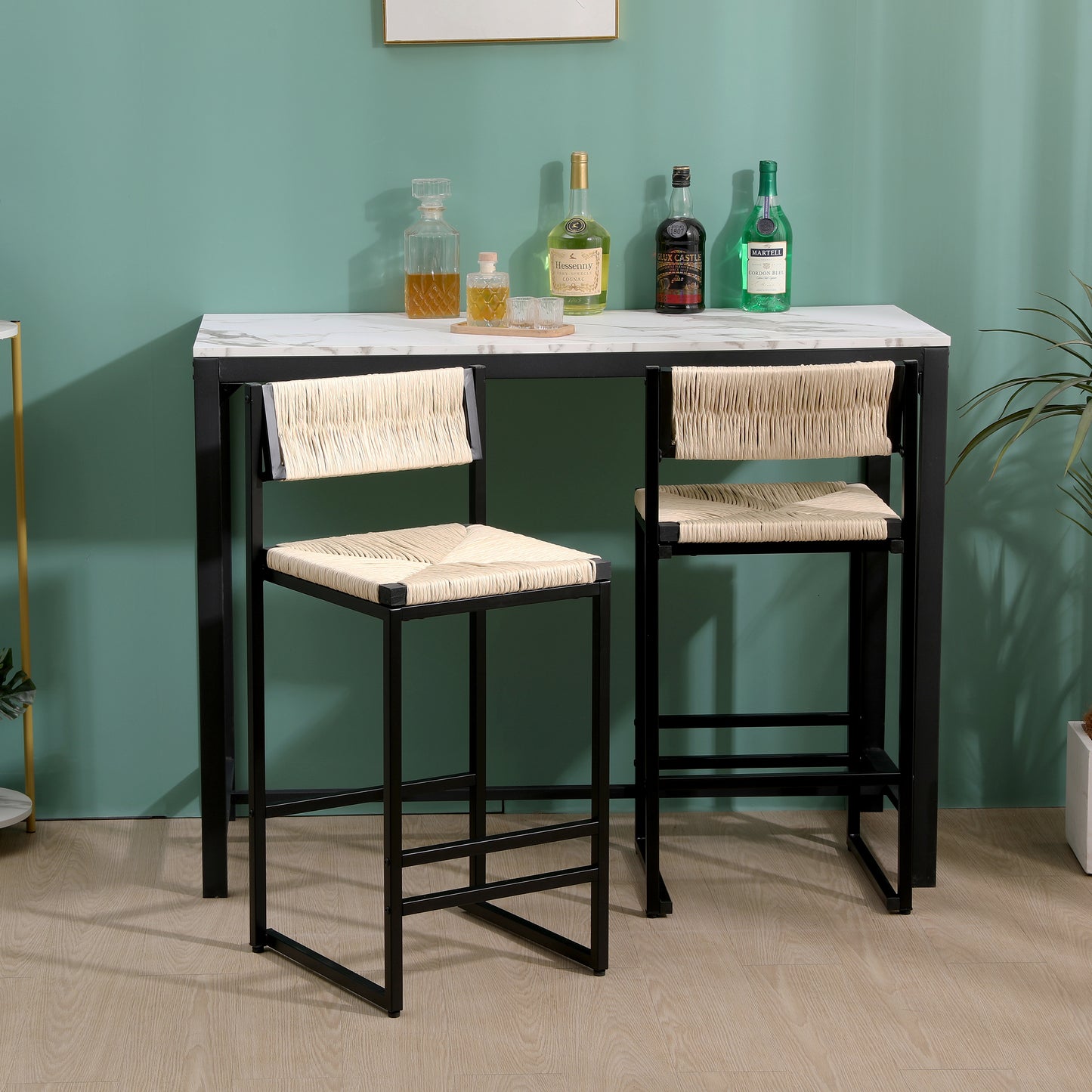 Creamy White Paper Rope Woven Bar Stools Set of 2