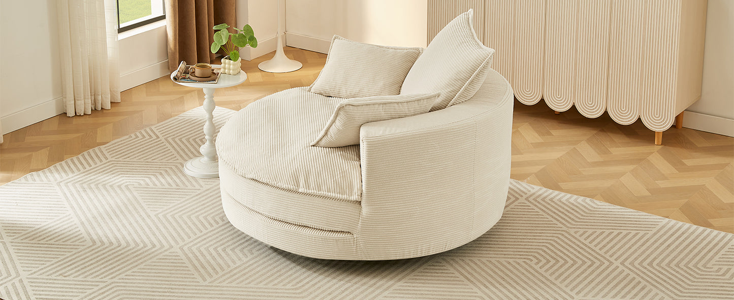 Oversized 360° Swivel Accent Chair with Dual-Layer Cushion - Beige