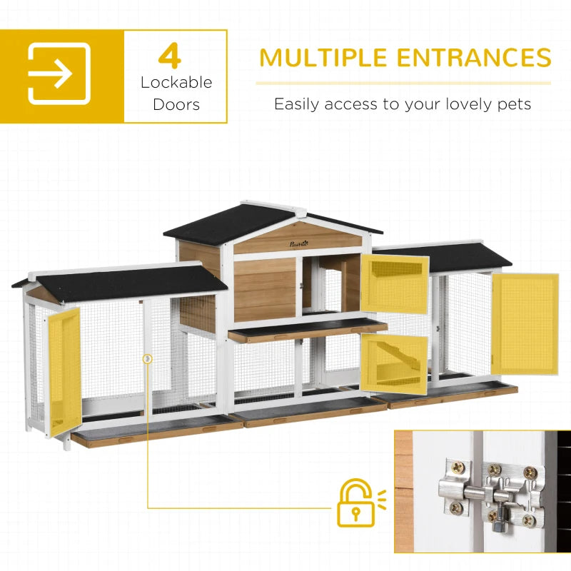 Wooden Pet Hutch with Double Run Boxes - Outdoor Bunny, Guinea Pig, Small Animal Cage, White
