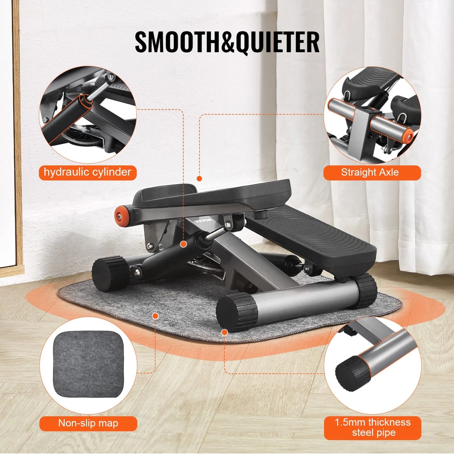 Mini Hydraulic Stepper with Resistance Bands for Home Exercise