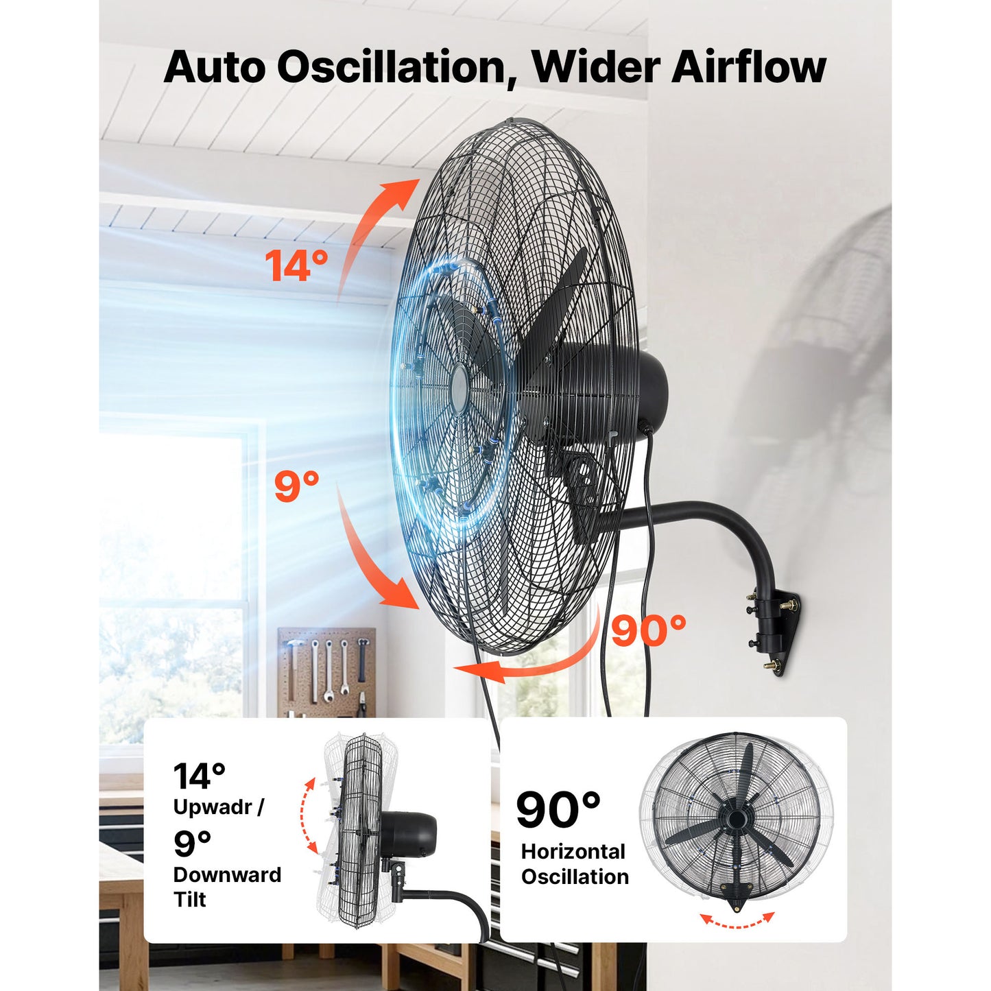 30-Inch Wall Mount Fan with Oscillation and Mist for Industrial & Commercial Use