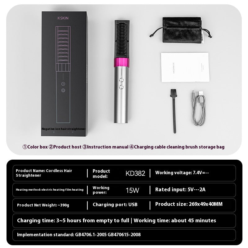 Wireless Rechargeable Hair Straightening Comb - Portable Dual-Purpose Styling Tool