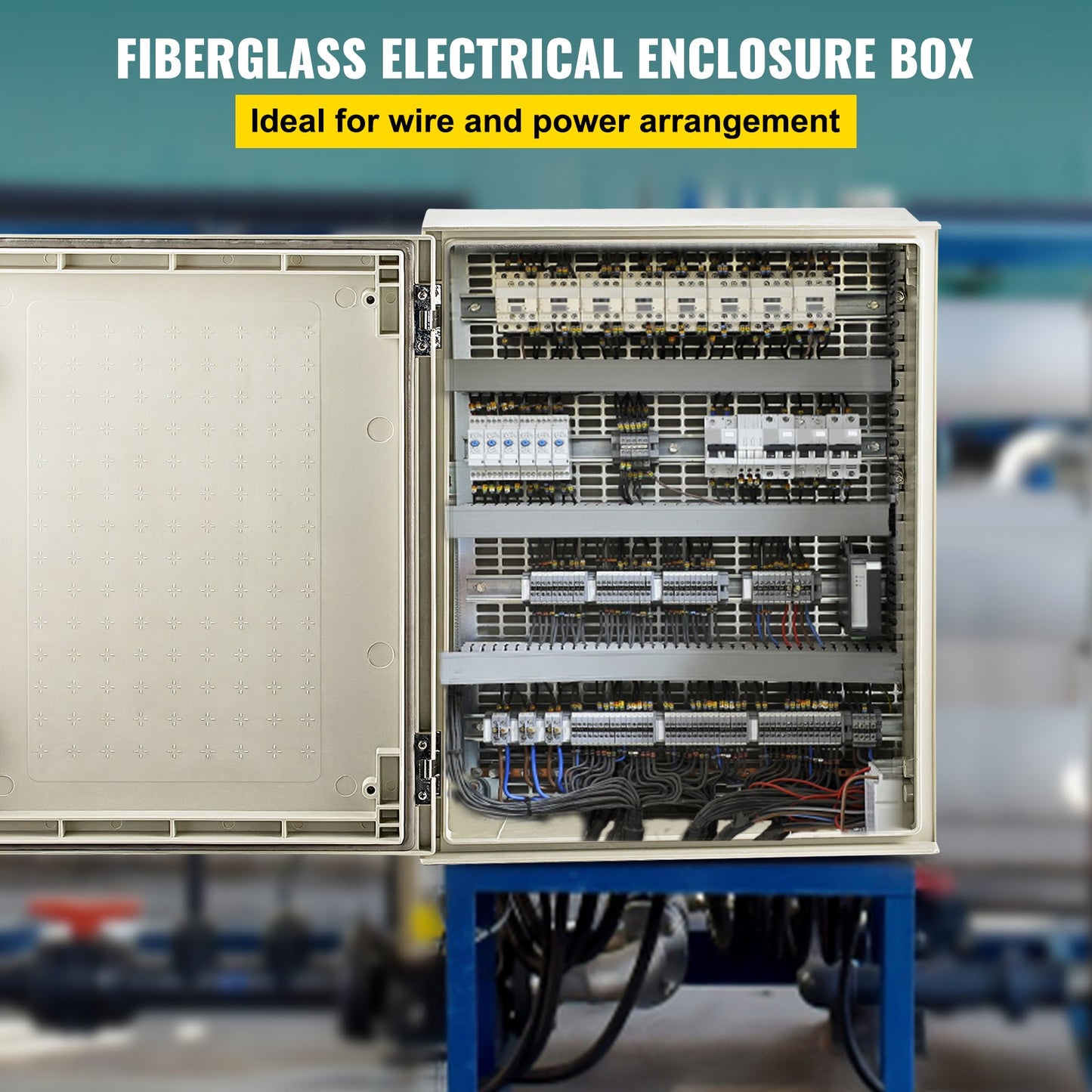 Outdoor Electrical Junction Box 20x16x8 Inches Waterproof Fiberglass Enclosure - Gray