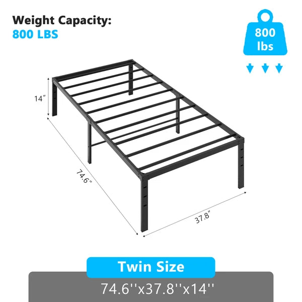 Black Twin Size Platform Metal Bed Frame - 14 Inch Height