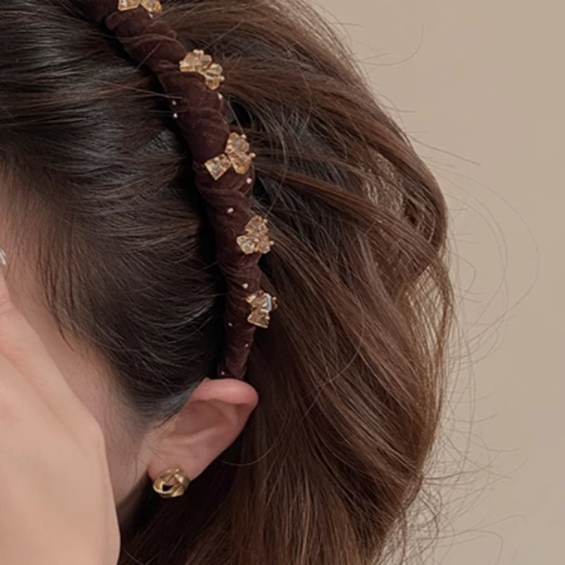 Velvet Crystal Wave Hairband with Non-Slip Design