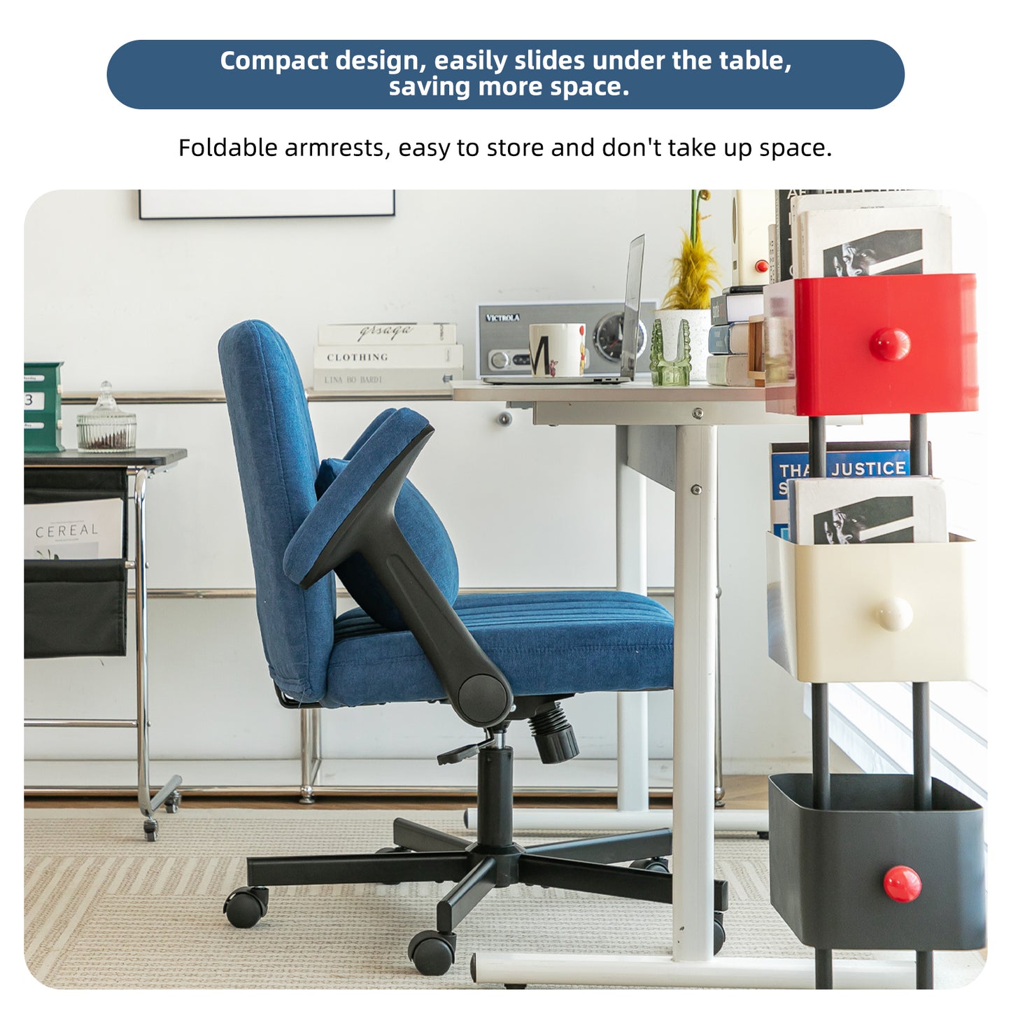 Blue Modern Linen Criss Cross Armrest Office Chair