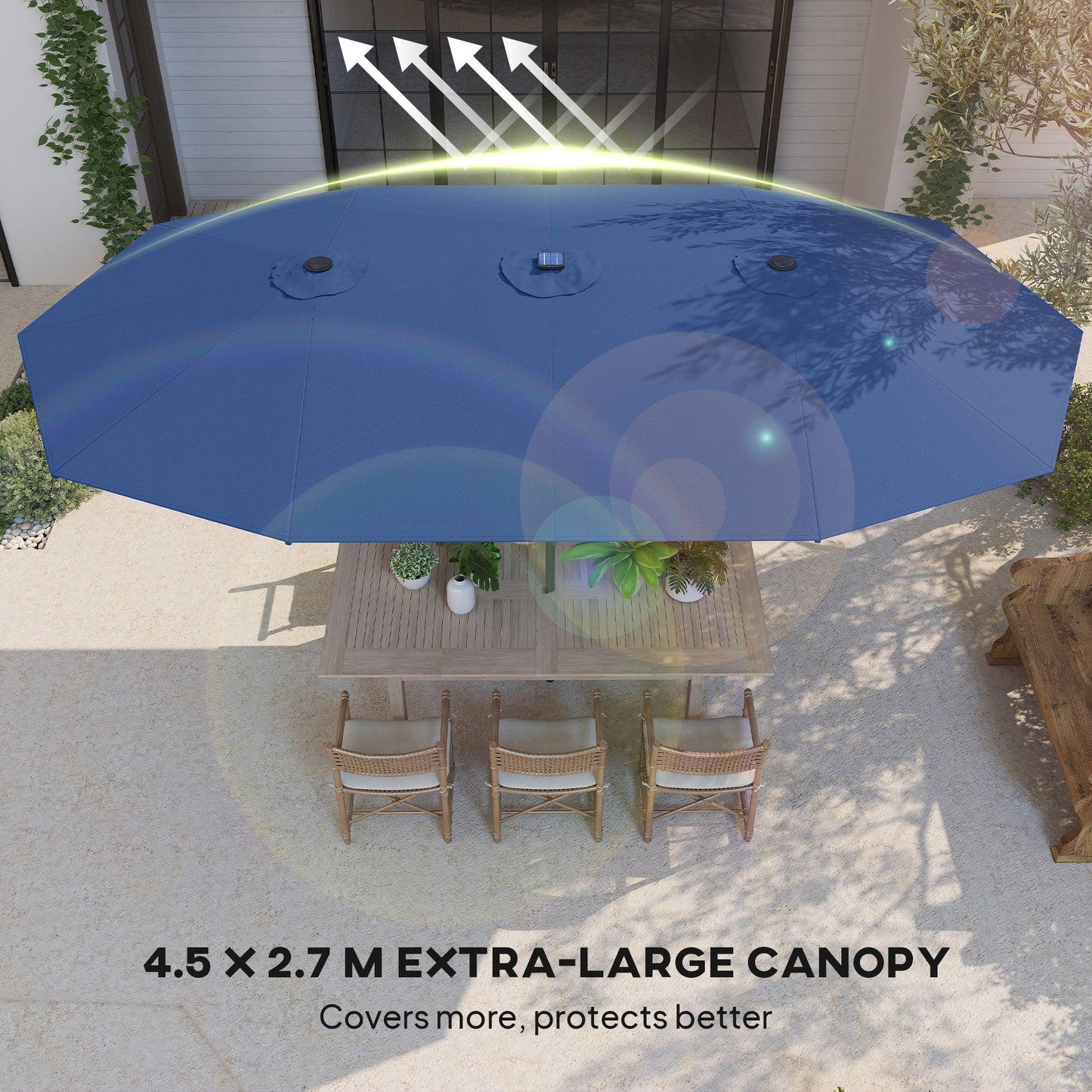 Double-Sided Garden Parasol with LED Solar Lights - Blue