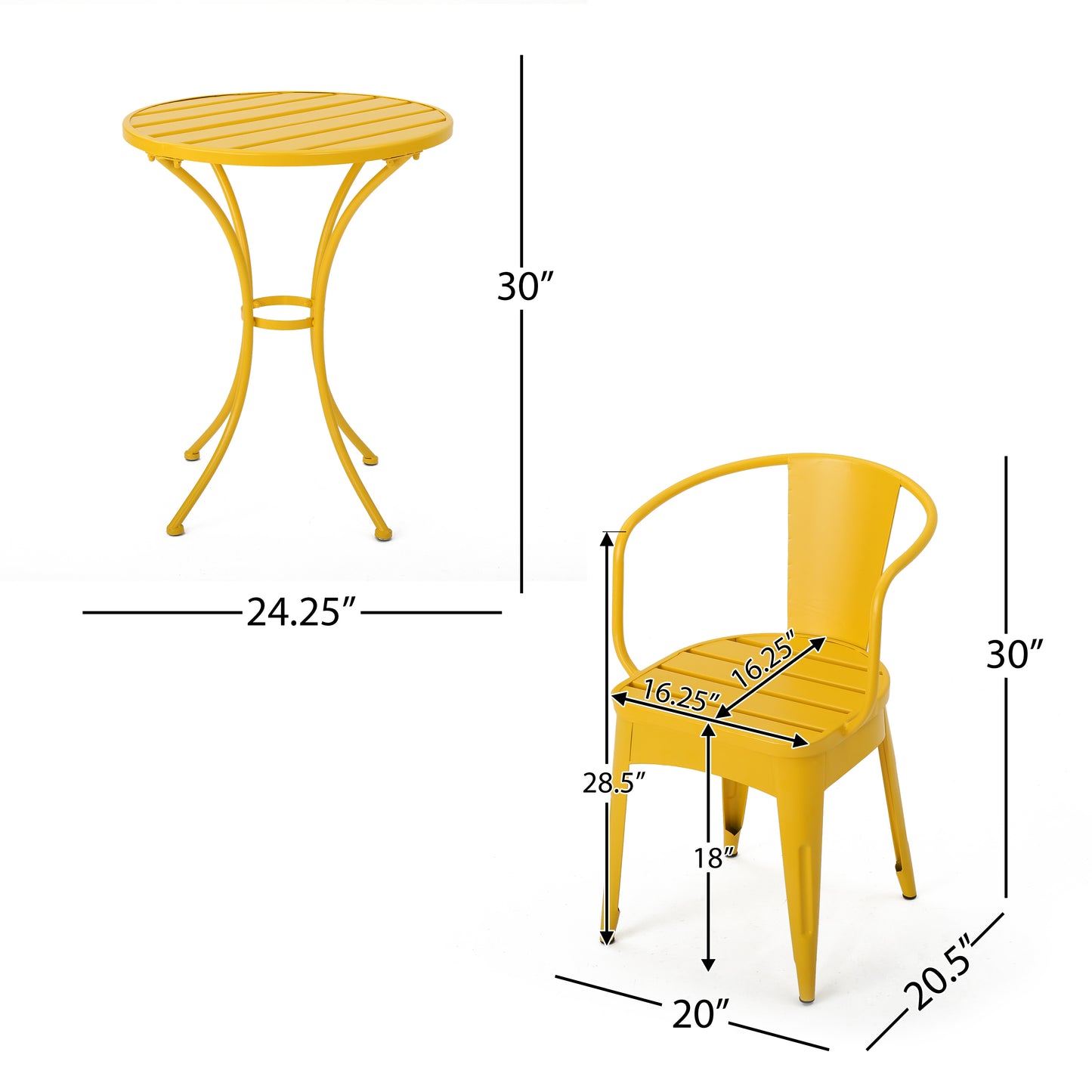 Outdoor 3-Piece Yellow Metal Bistro Set - Iron Table & Chairs