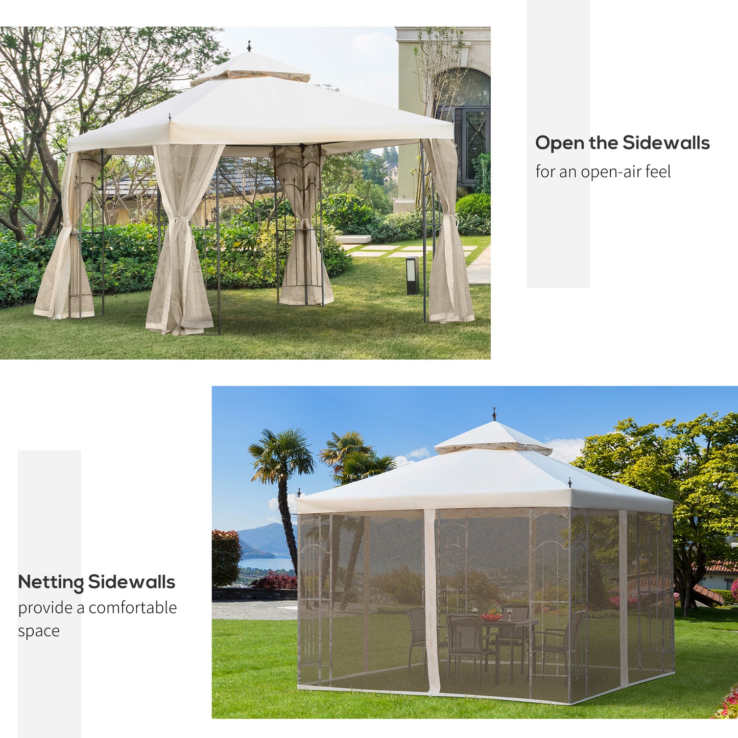 10x10 Outdoor Gazebo with Double Roof & Corner Shelves - Cream White