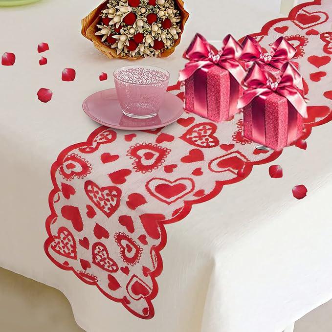 Lace Heart-Shaped Table Runner - 1 Piece, 13x72 Inches