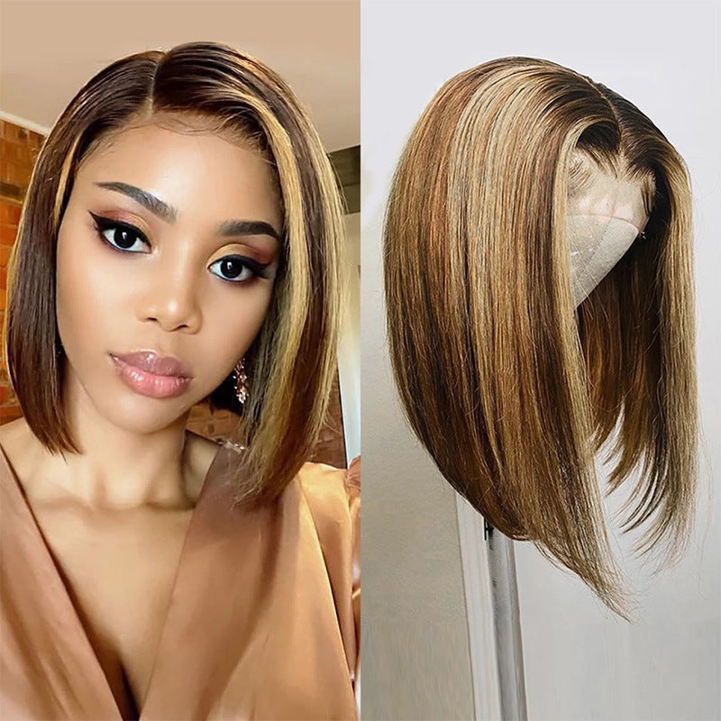 Real Human Hair T Shaped Bob Wig - Colorful Piano Style, 10-16 Inches