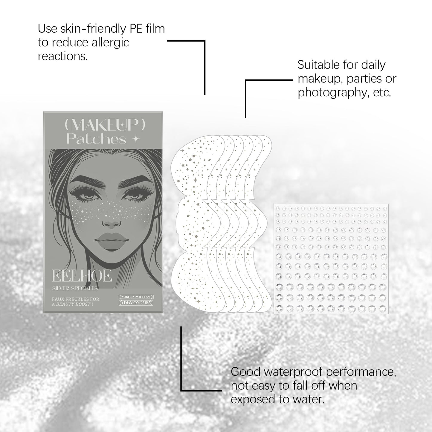 Freckles Tattoo Stickers Set with Glitter Dots - 6 or 165 Pieces