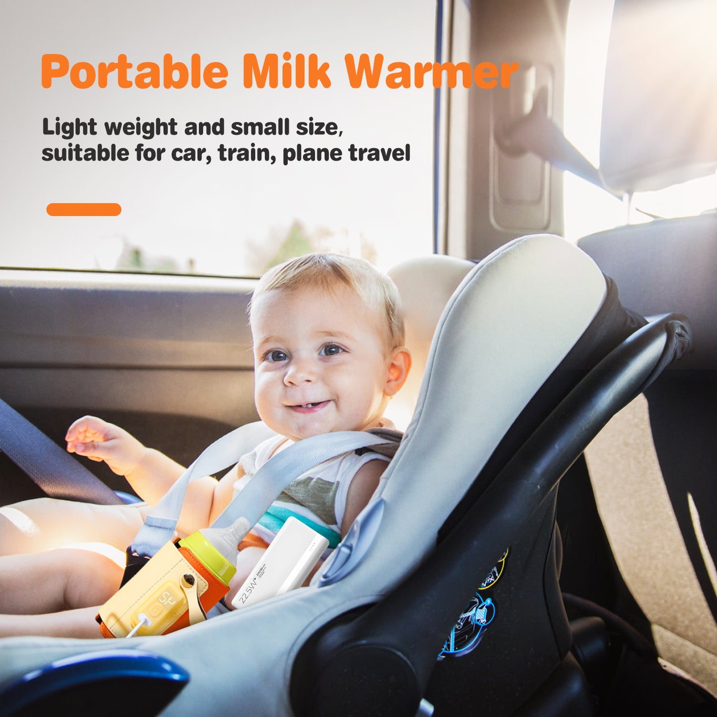 Portable Baby Milk Warmer with 5 Temperature Settings - Orange