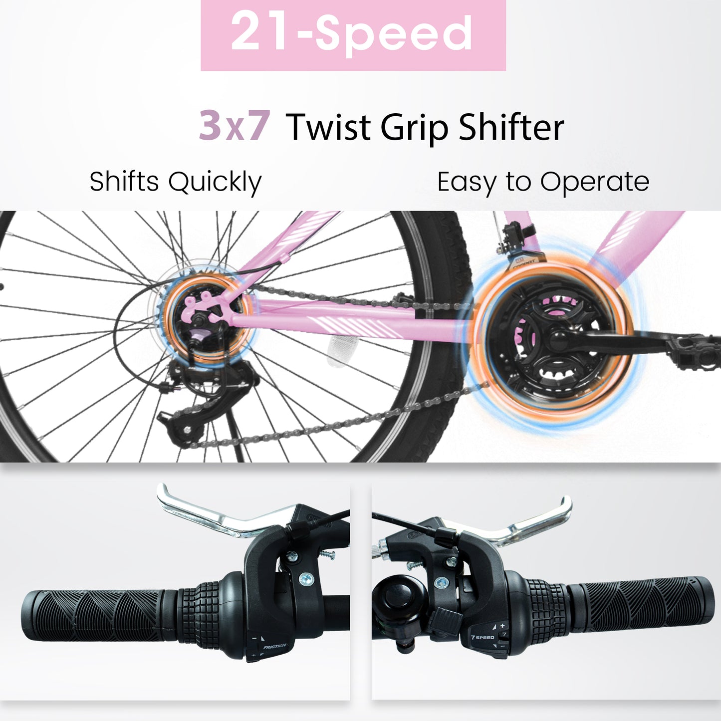 A24208D Mountain Bike 24/26 Inch - High-Density Steel Frame, 21 Speed, Pink