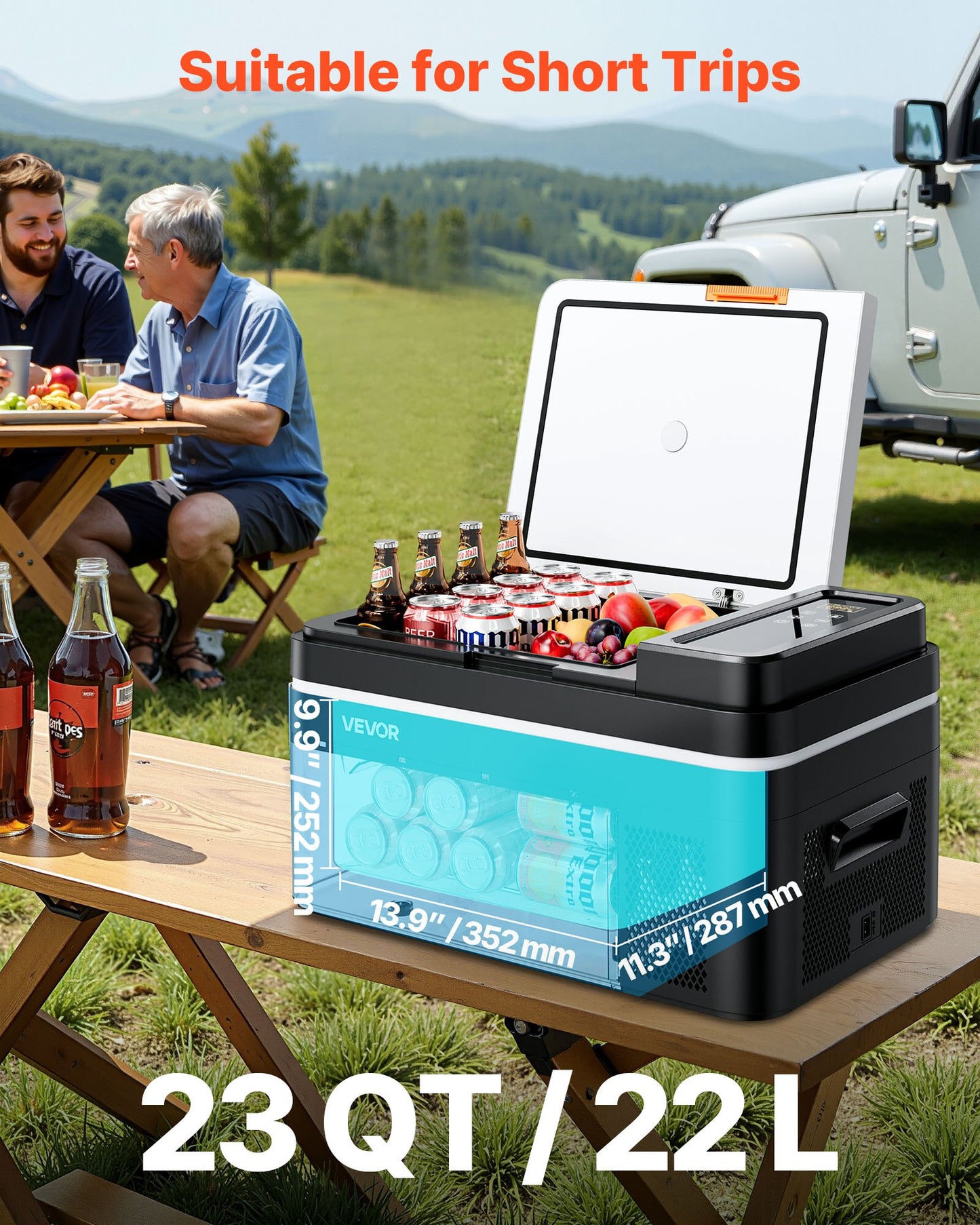 Portable Car Refrigerator Cooler - 23 Qt Electric Cooler with App Control, 12/24V & 100-240V, Black
