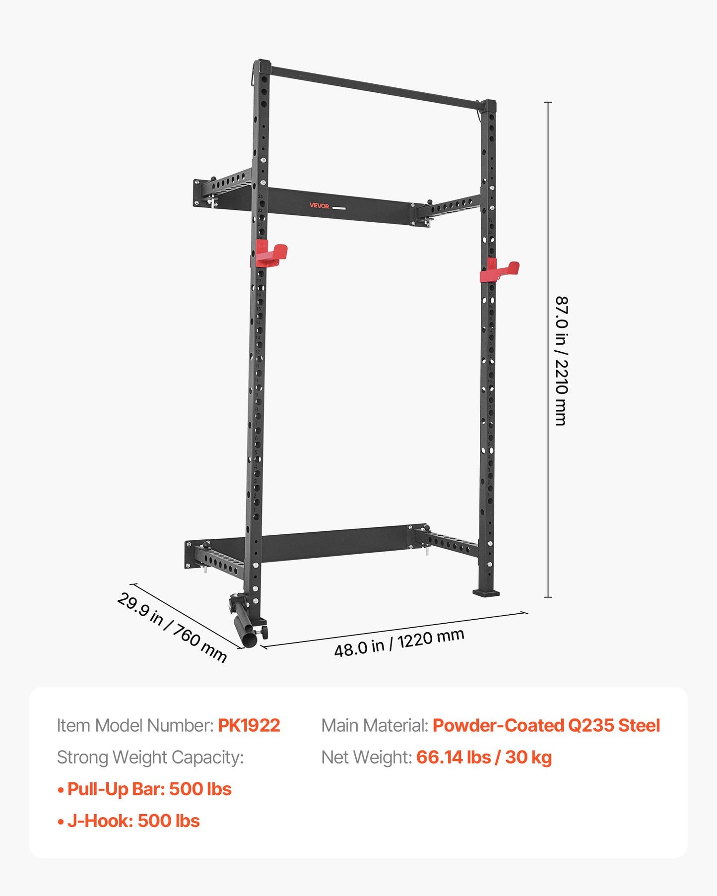 Wall-Mounted Power Rack with Landmine Holder for Home Gym - 1000LBS Capacity