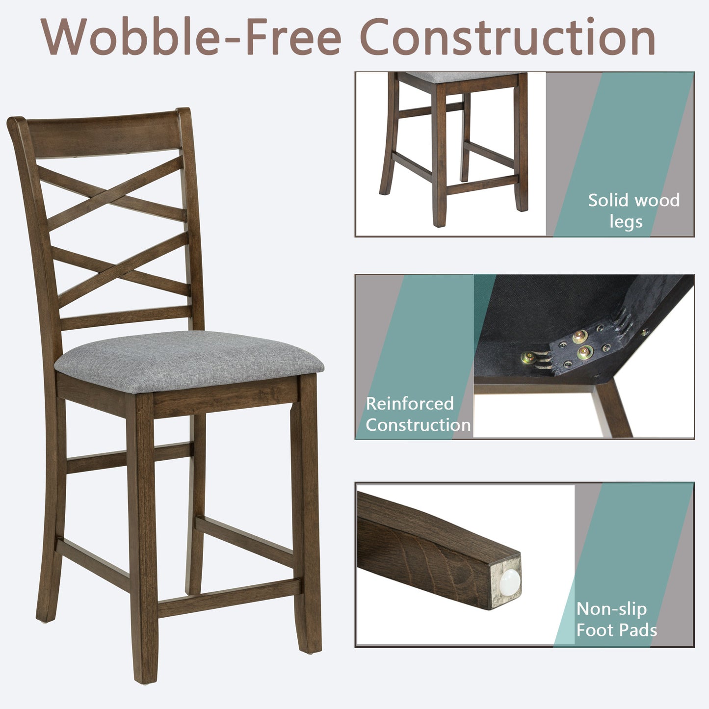 Set of 4 Walnut Counter Height Dining Chairs with Padded Seats
