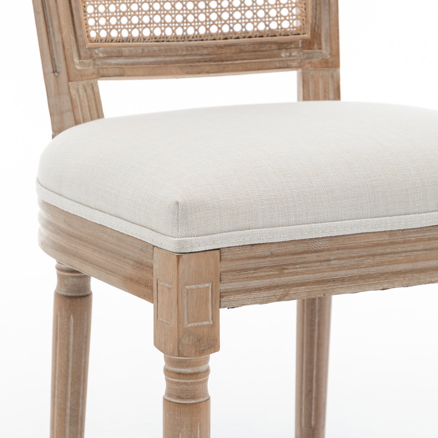 Farmhouse Dining Chairs Set of 2 - Solid Wood, Beige Linen Seat