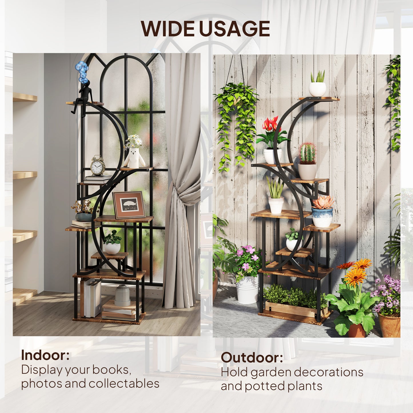 8-Tier S-Shaped Indoor Plant Stand - Carbonized Finish