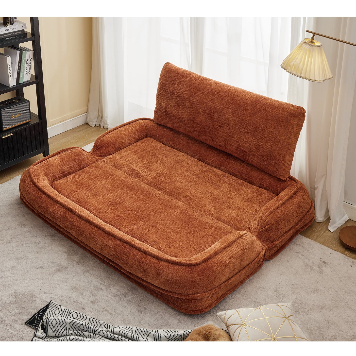 Extra Large Chenille Lazy Sofa Loveseat for Humans & Pets - Orange