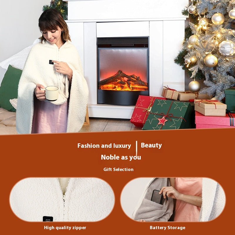 USB Heated Lambswool Blanket with Power Bank and Adapter - Size 150x80cm