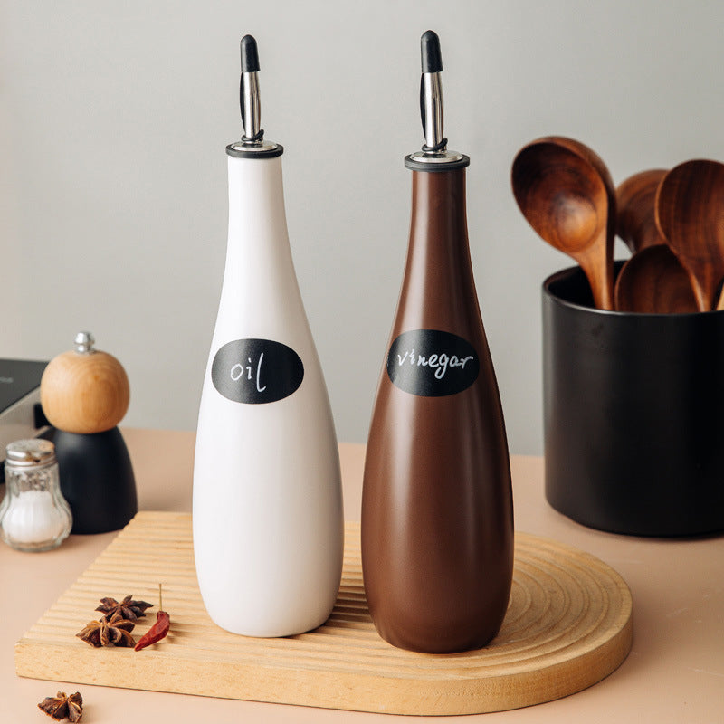 Ceramic Oil Dispenser Pot Sealed Kitchen Spice Bottle with Funnel