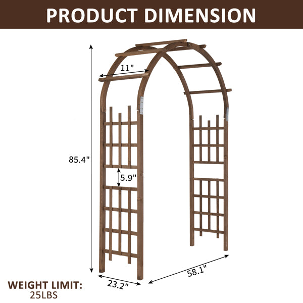 7FT Wooden Garden Arbor Wedding Arch Backdrop Stand for Ceremony and Party, Dark Brown