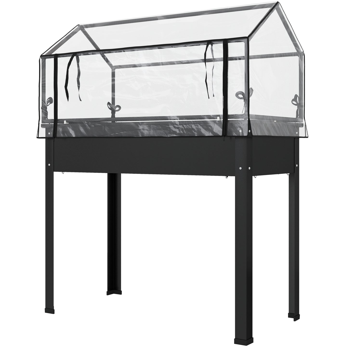 Elevated Garden Bed with Greenhouse Cover - Raised Vegetable Planter, Black
