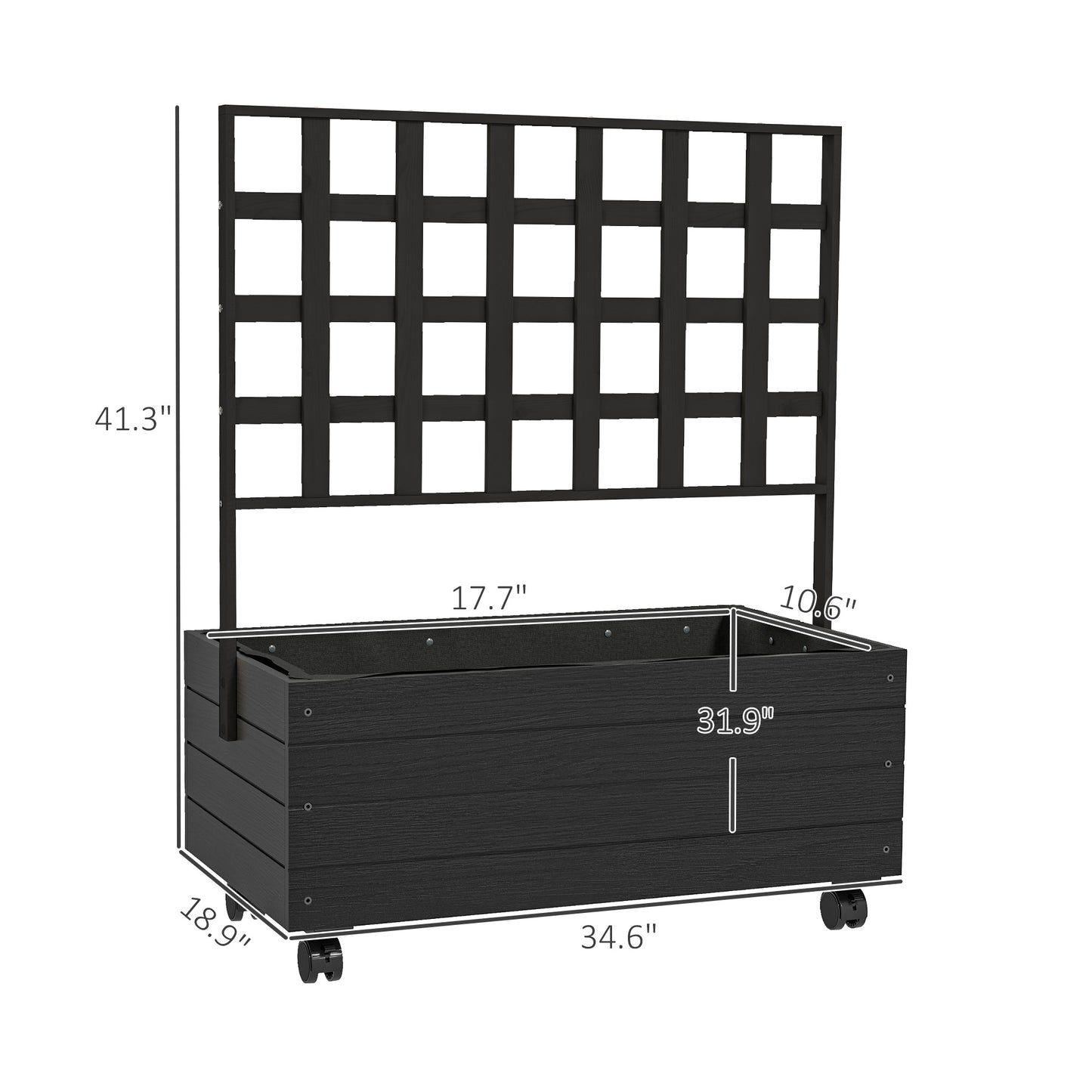 Outdoor Raised Garden Bed with Trellis and Wheels - Wooden Planter for Garden, Patio, Balcony