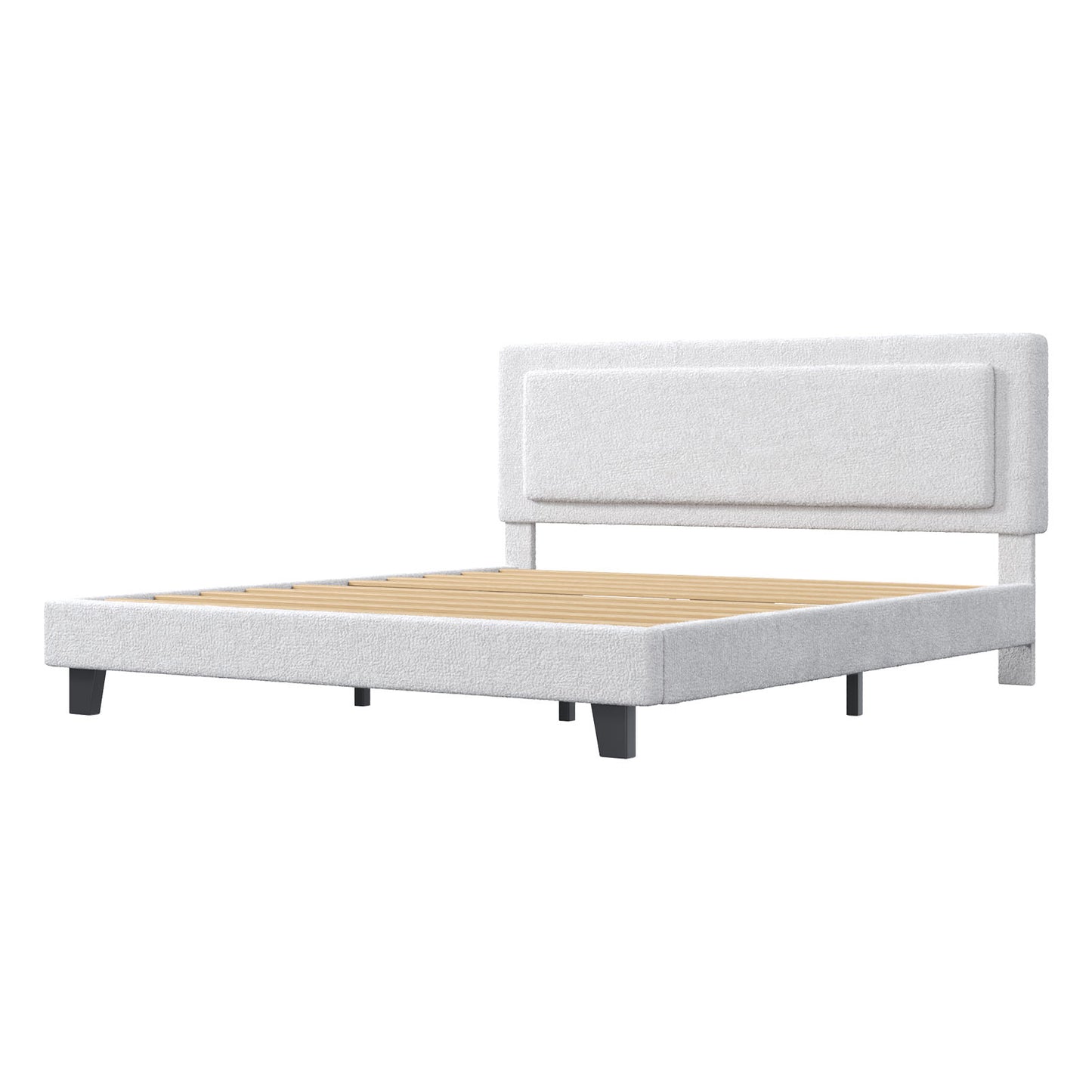 King Size Bed Frame With Adjustable Headboard Wood Slat Upholstered