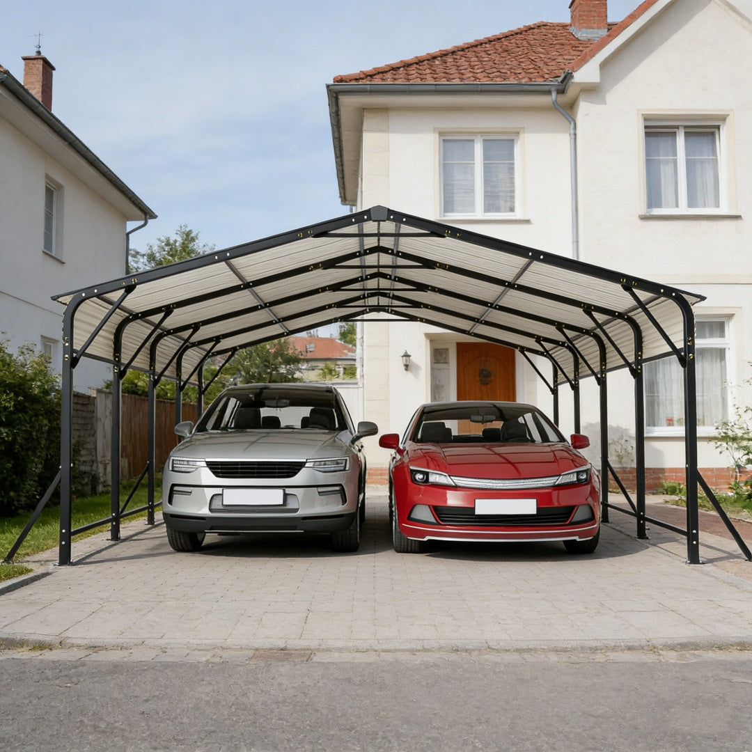Heavy Duty Galvanized Steel Carport Canopy with Waterproof Roof - Large Capacity Shelter