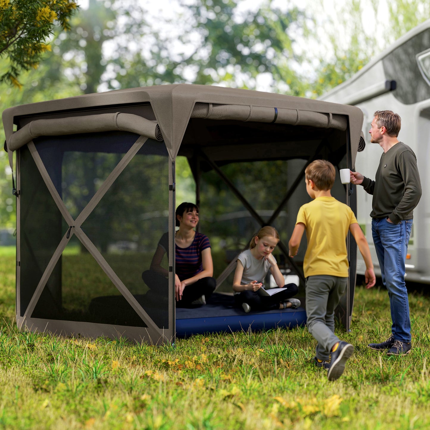 11x11 ft Pop Up Gazebo Tent with Removable Roof - Brown