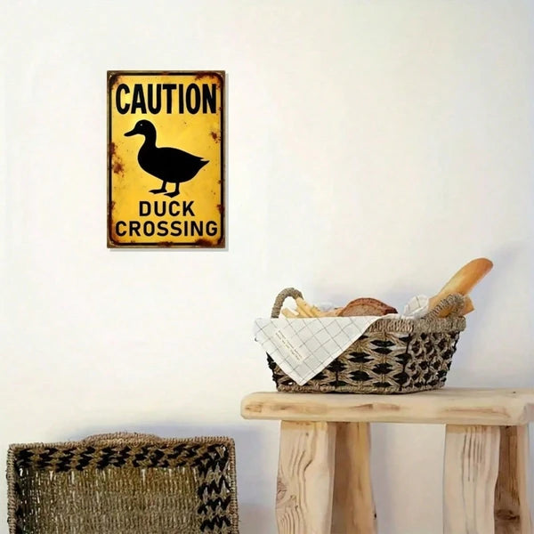 Vintage Caution Duck Silhouette Metal Warning Sign - 8x12 Inch