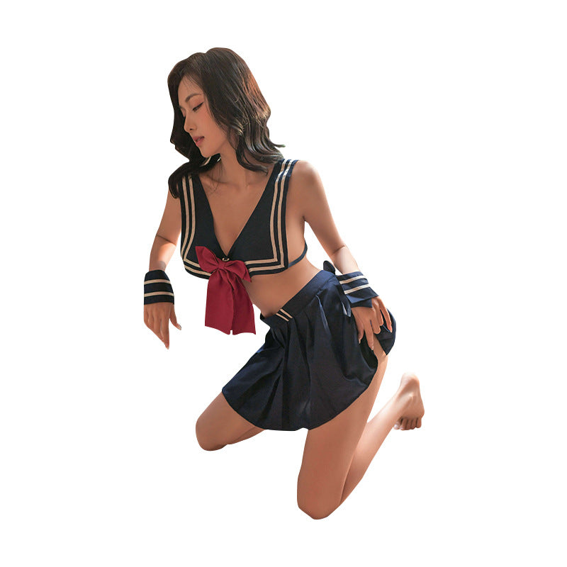 Women's Navy Sailor Uniform Set with Pleated Skirt and Accessories