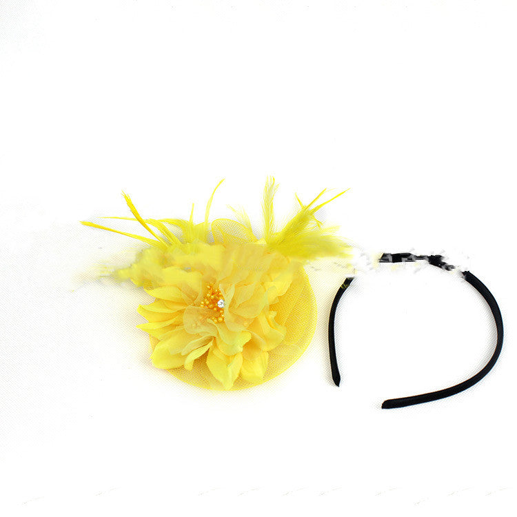 Flower Mesh Feather Headband - Yellow