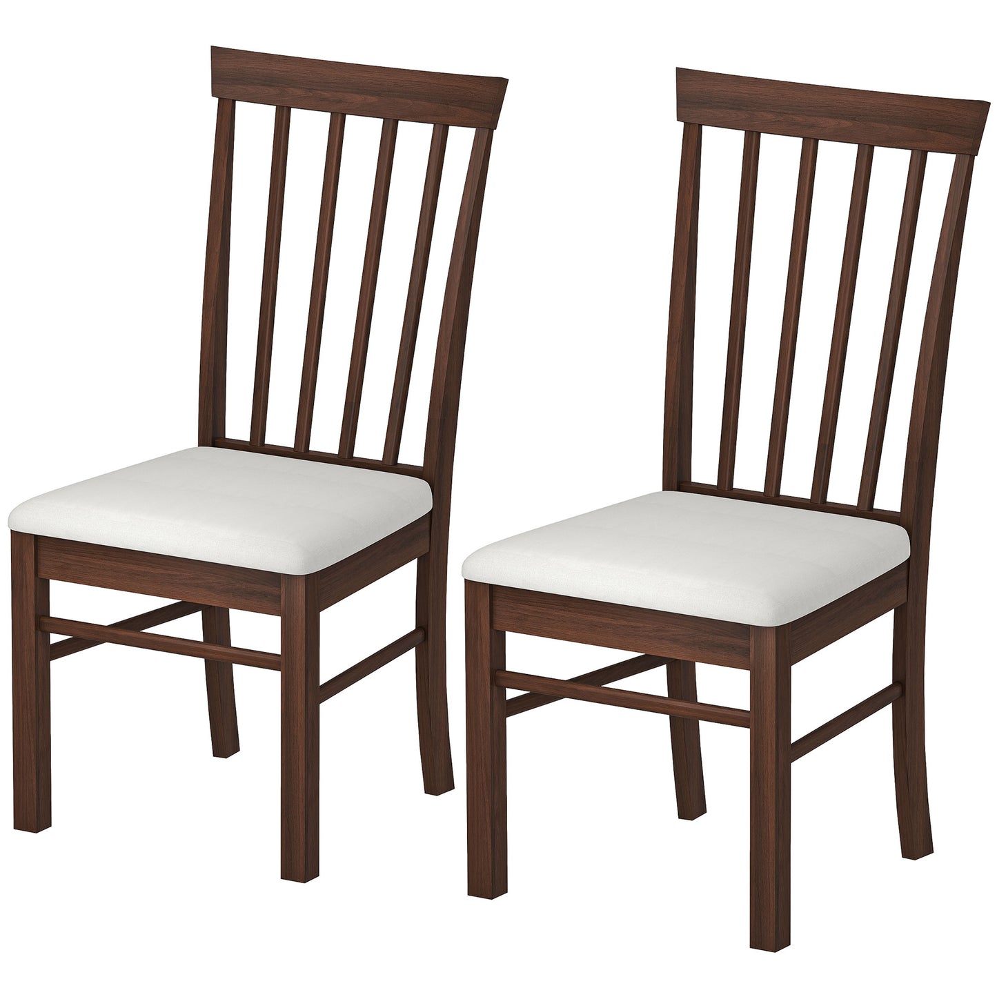 Set of 2 Upholstered Wooden Dining Chairs - Dark Brown & Beige