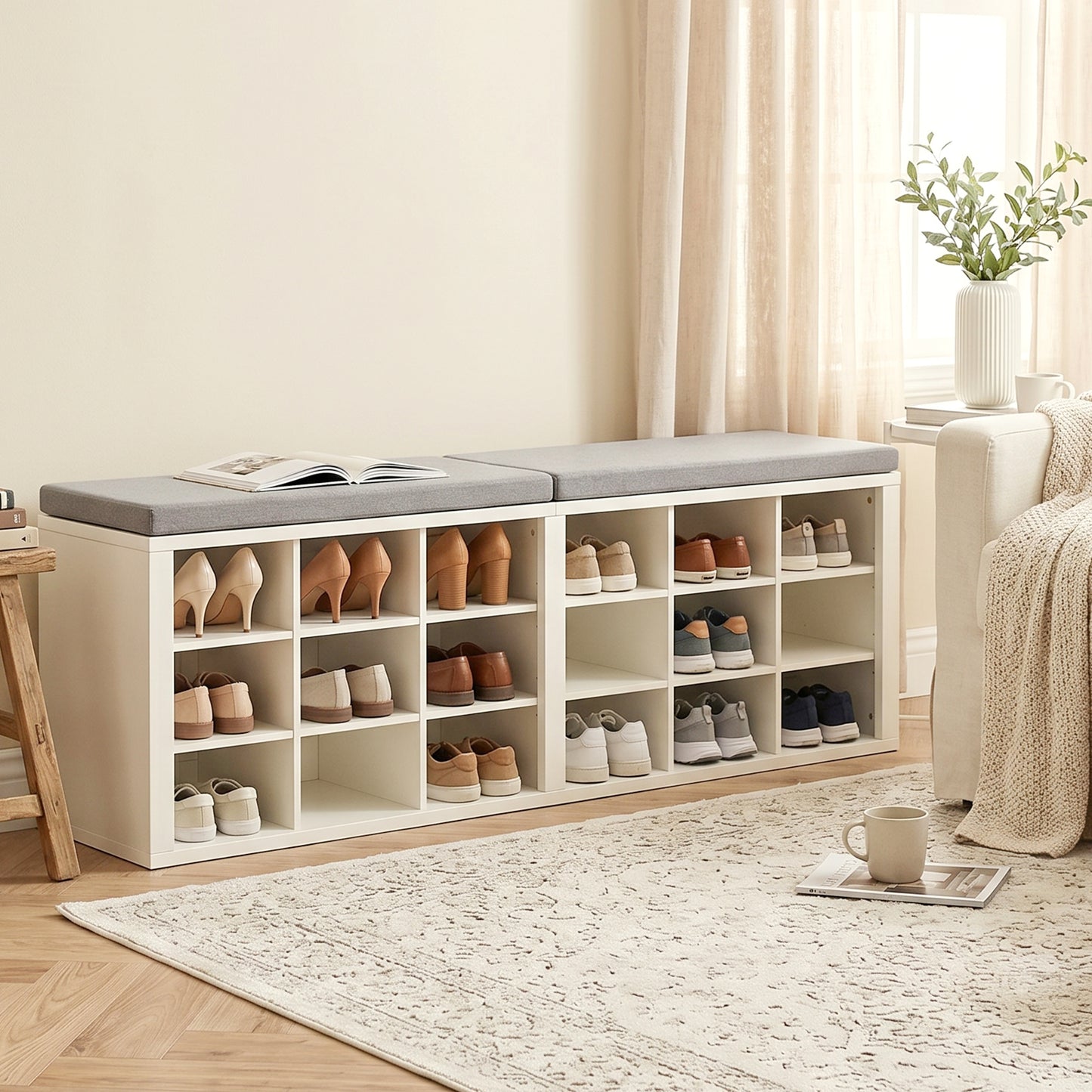 Shoe Storage Bench Minimalist Wood Strong Load Bearing Entryway With