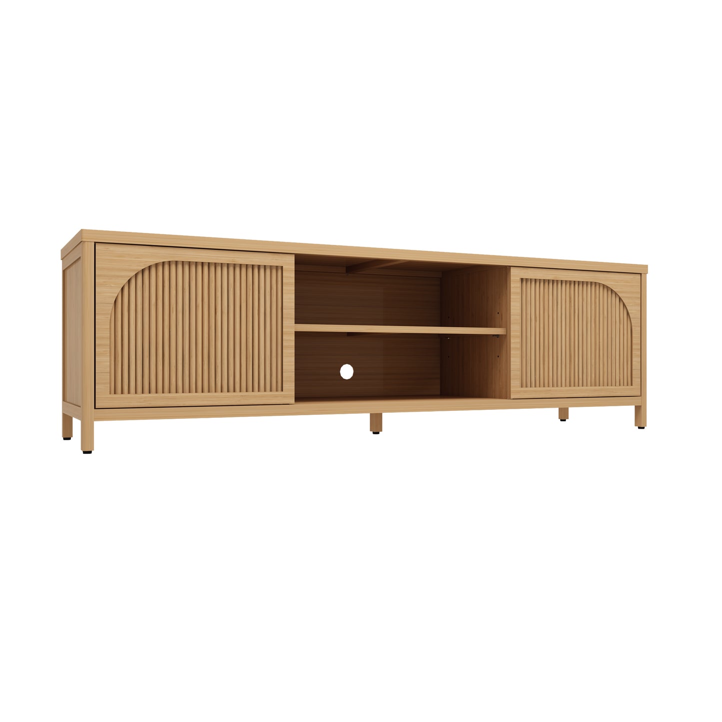 Bamboo TV Cabinet with 2-Tier Shelves - Natural
