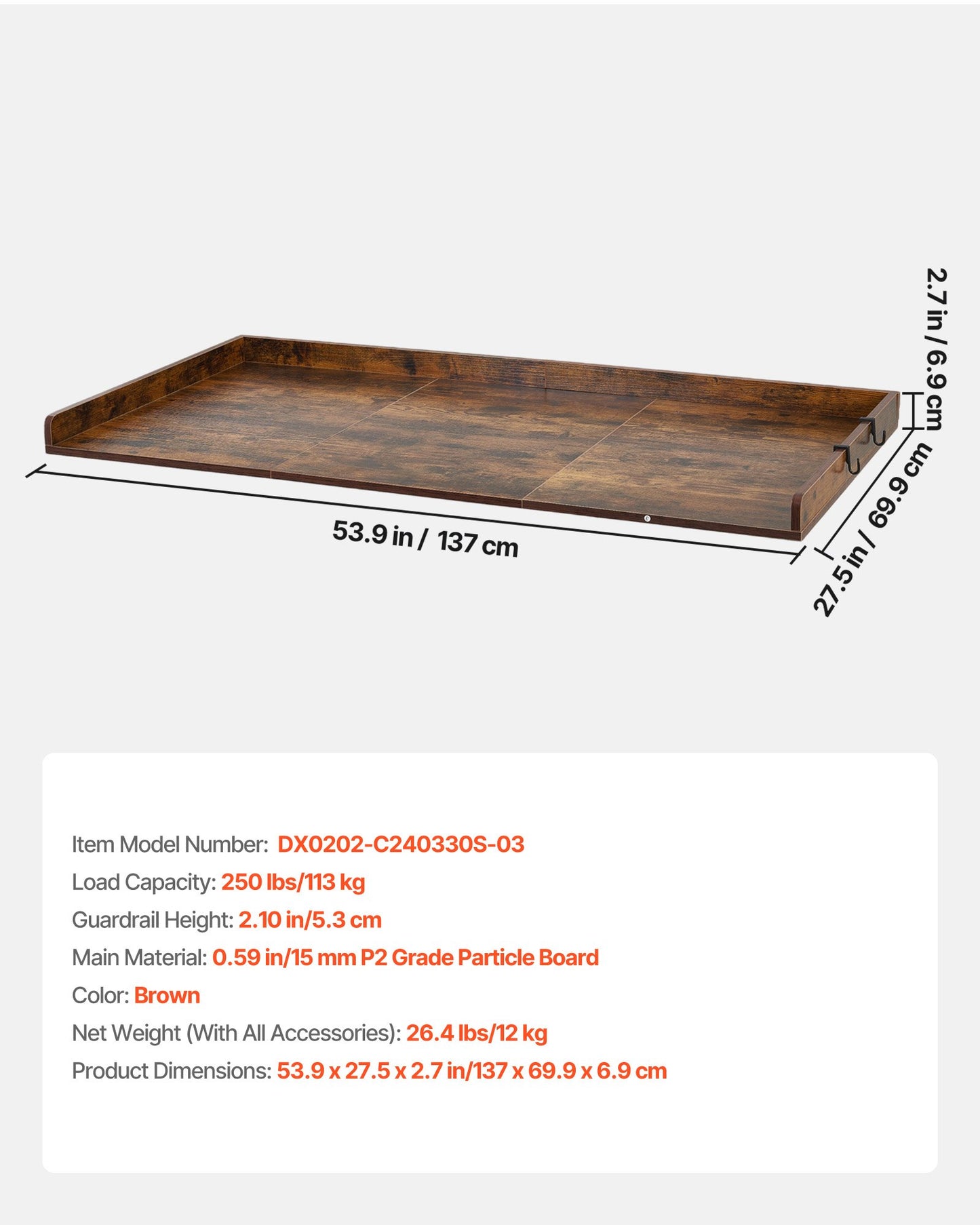 Wooden Washer Dryer Countertop with Edge & Hooks - Water-Resistant Laundry Surface, 54x27.5 in