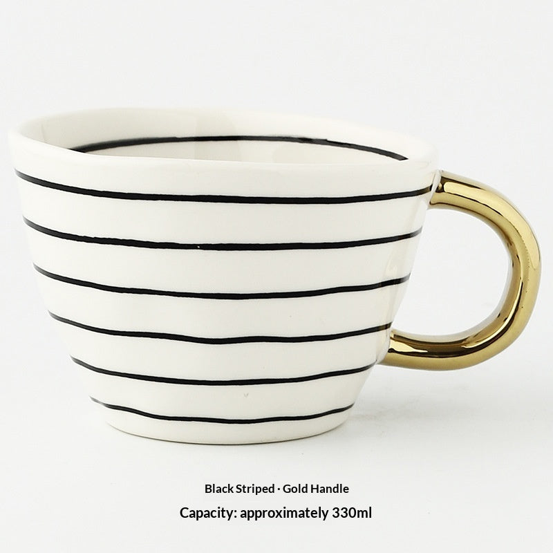 Japanese Geometric Ceramic Mug - Wide Mouth Hand-Pinched 330ml Drinkware
