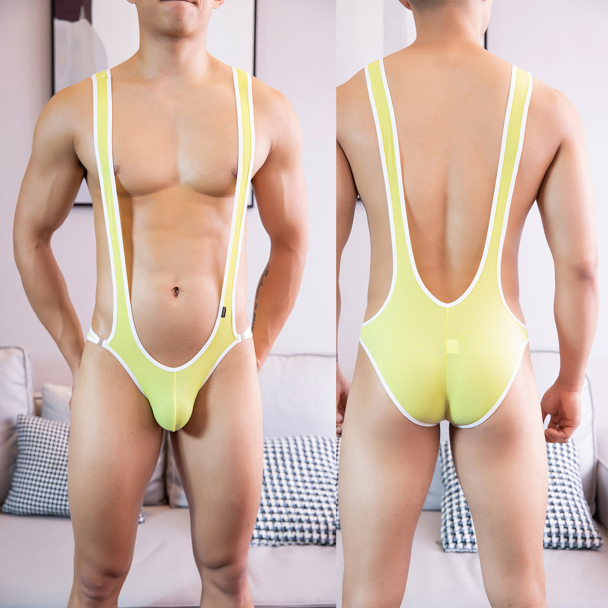 Sexy Men's Elastic Jumpsuit with Breathable Polyester Fabric