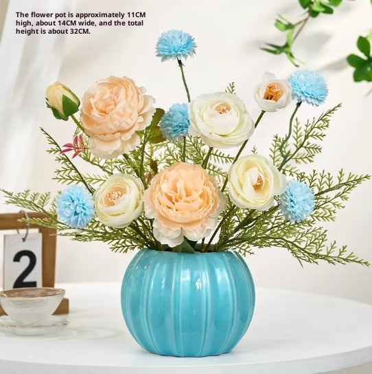 Artificial Flower Decor Bouquet with Vase - Silk Floral Arrangement for Home & Garden