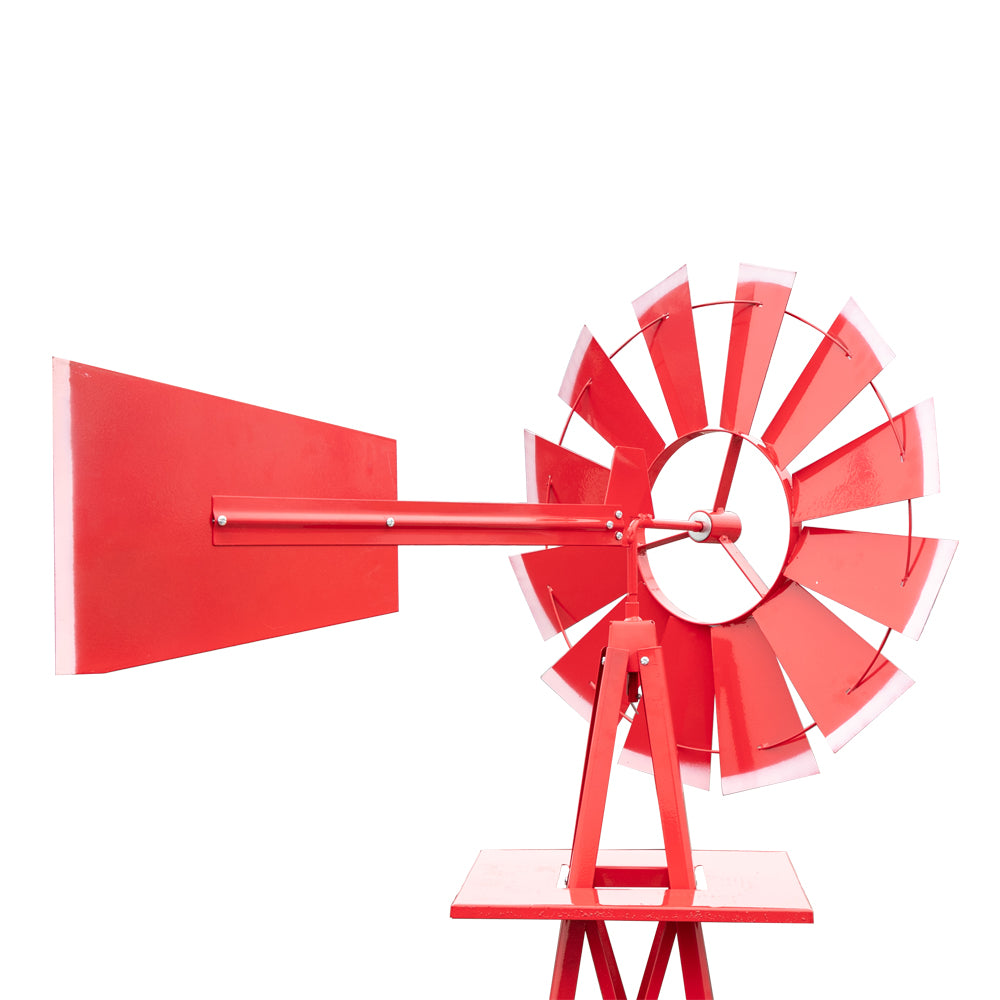8FT Weather Resistant Garden Windmill with Steel Frame - Red Decorative Windmill for Lawn & Yard