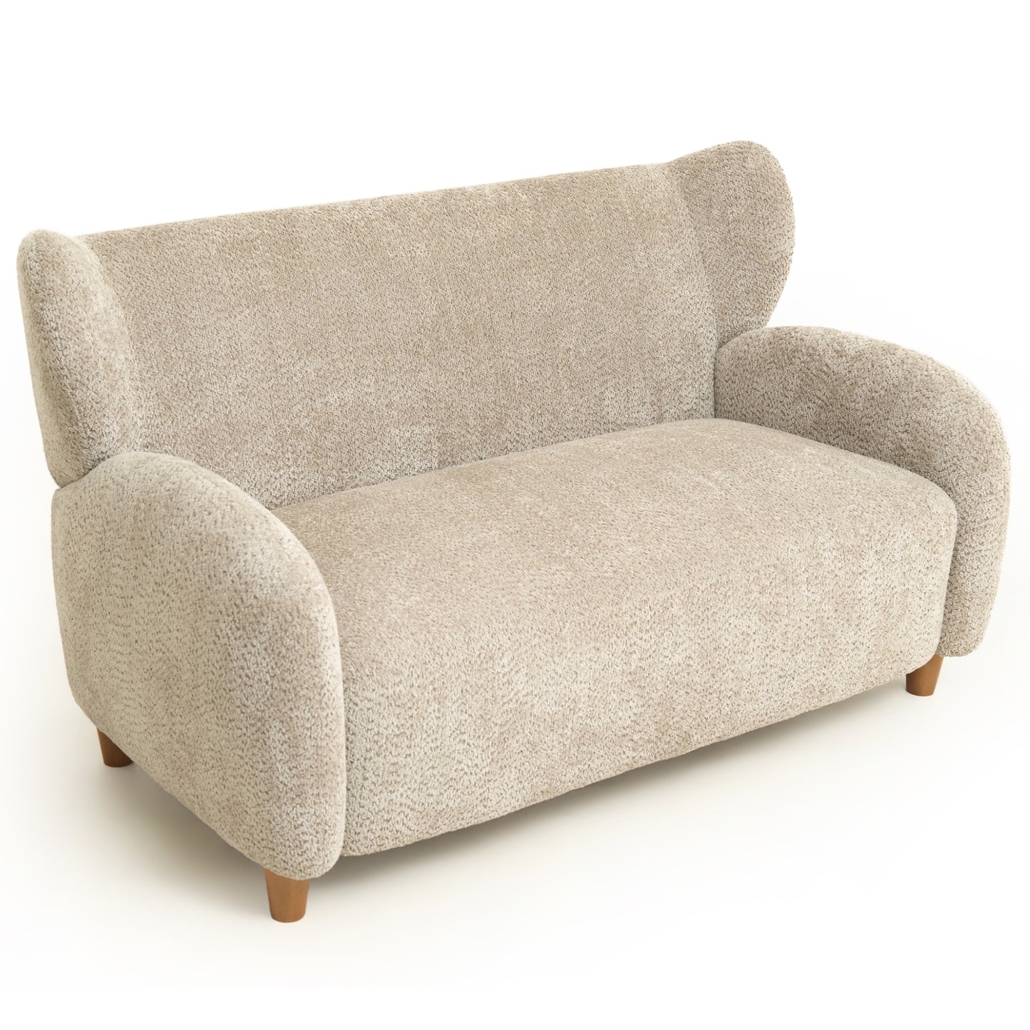 58-Inch Nordic Chenille Sofa Chair with Curved Backrest - Camel