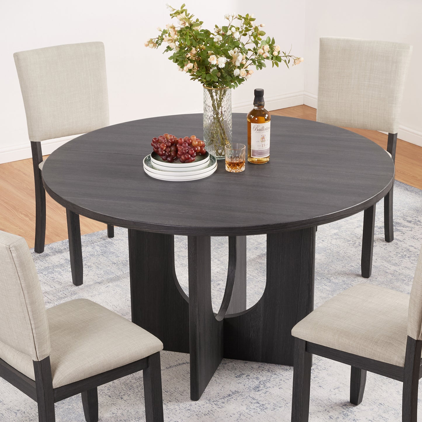 Round Dining Table for 4 - Antique Black Farmhouse Style