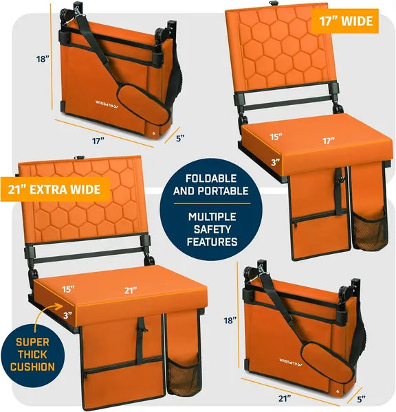 Folding Reclining Stadium Seat with Back Support - Orange