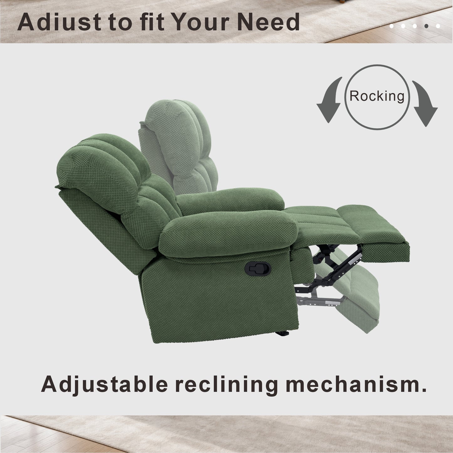 Modern Dark Green Manual Rocker Recliner Chair - Cozy Upholstery