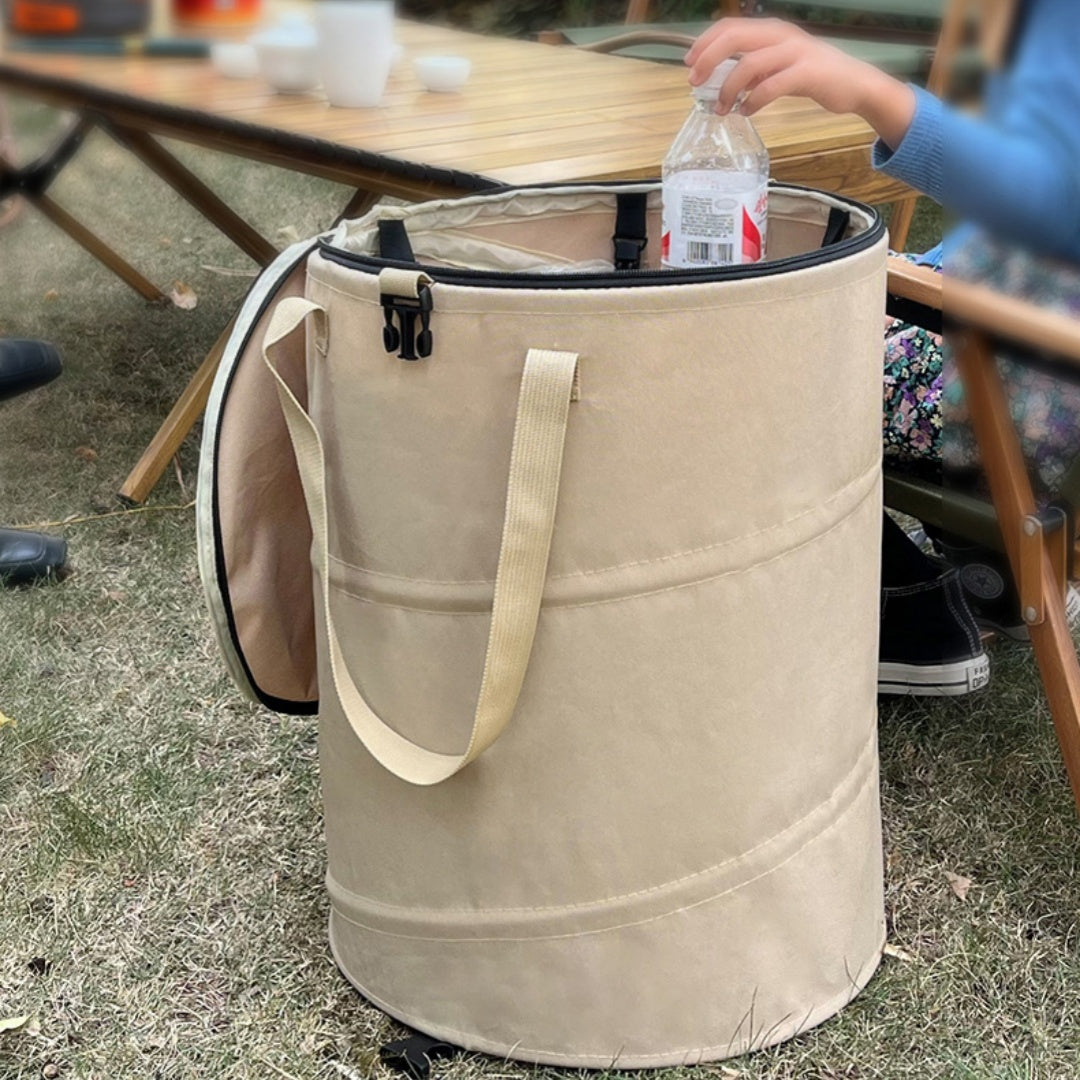 Large-Capacity Foldable Outdoor Trash Bin with Lid for Camping and Garden Storage