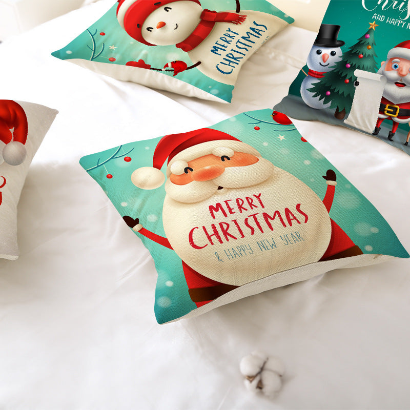 Christmas Pillowcase 45x45cm Cartoon Pattern Linen Cushion Cover