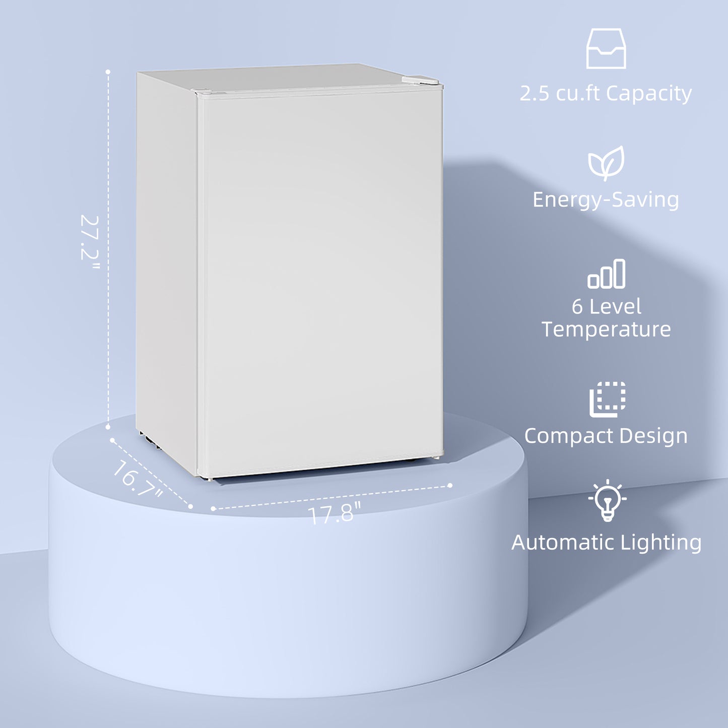 2.5 Cu.Ft Mini Fridge with Freezer - Compact Reversible Door, Adjustable Thermostat, White